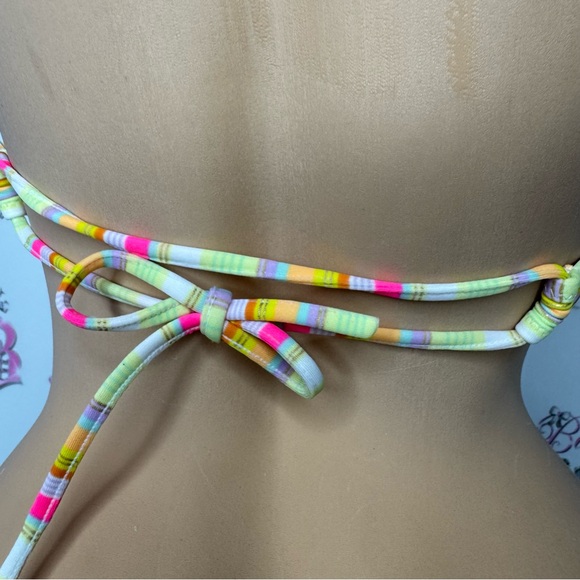 Victoria secret bikini top neon orange pink striped gold shimmer ruffle cupped - Picture 11 of 13